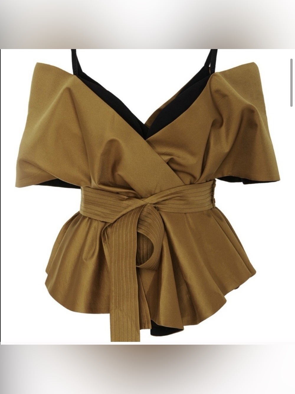 Acler Fyffe Top Burnt Sage Off Shoulder Peplum Wrap Blouse Beyonce US 2 AU 6